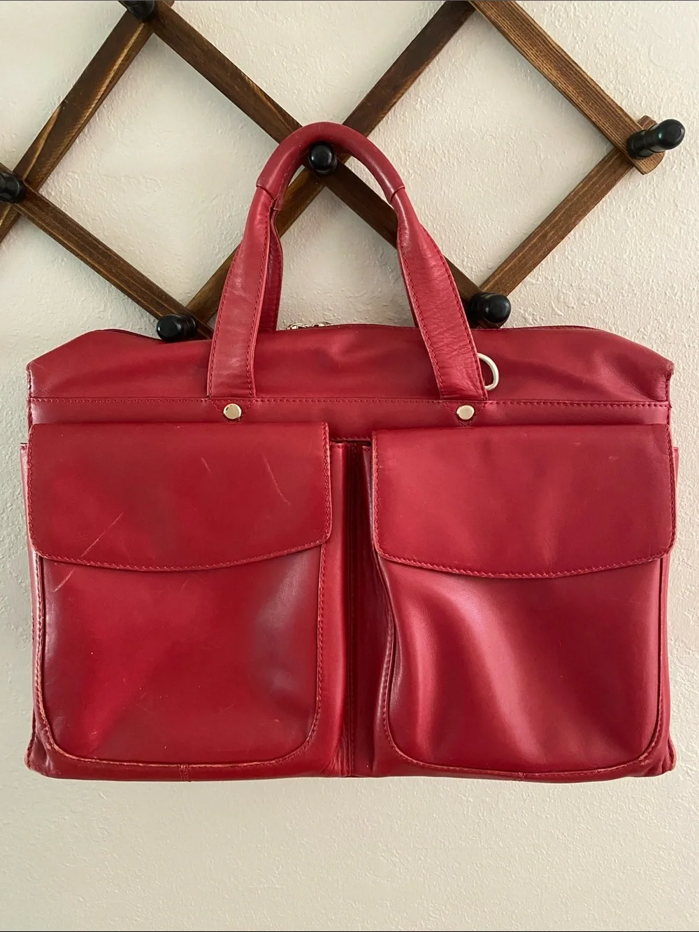 Women's Red Laptop Bag with Front Flap Pockets